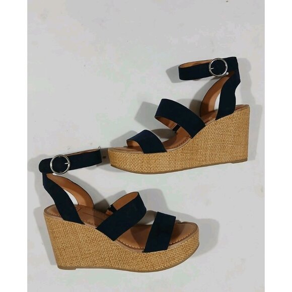 DV8 Dolce Vita Ankle Strap Wedge Heel Sandals Shoes Est Size 8.5 Blue Suede - Picture 9 of 12